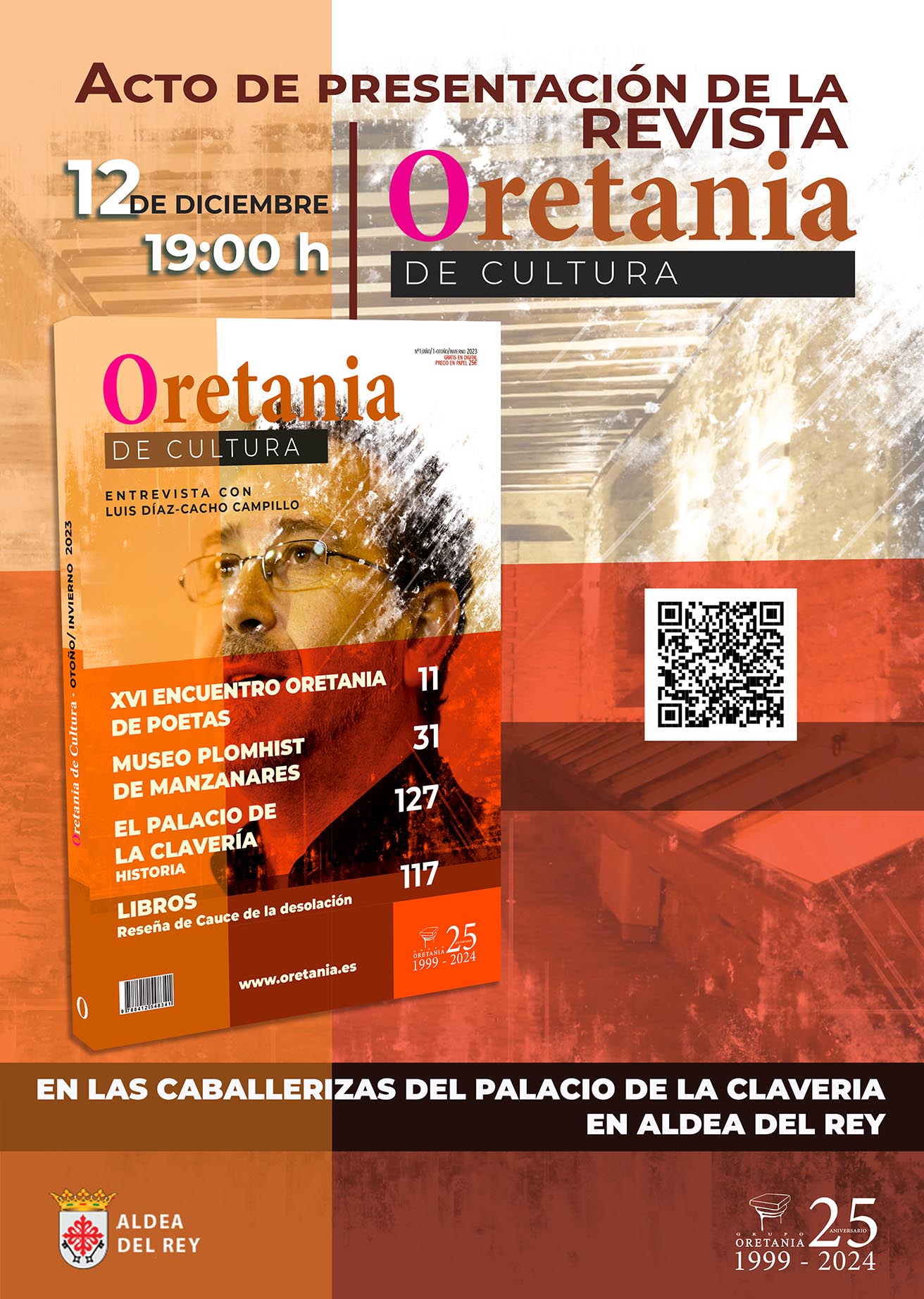 Cartel de la presentación de la revista Oretania de Cultura en las Caballerizas del Palacio de la Clavería de Aldea del Rey 1