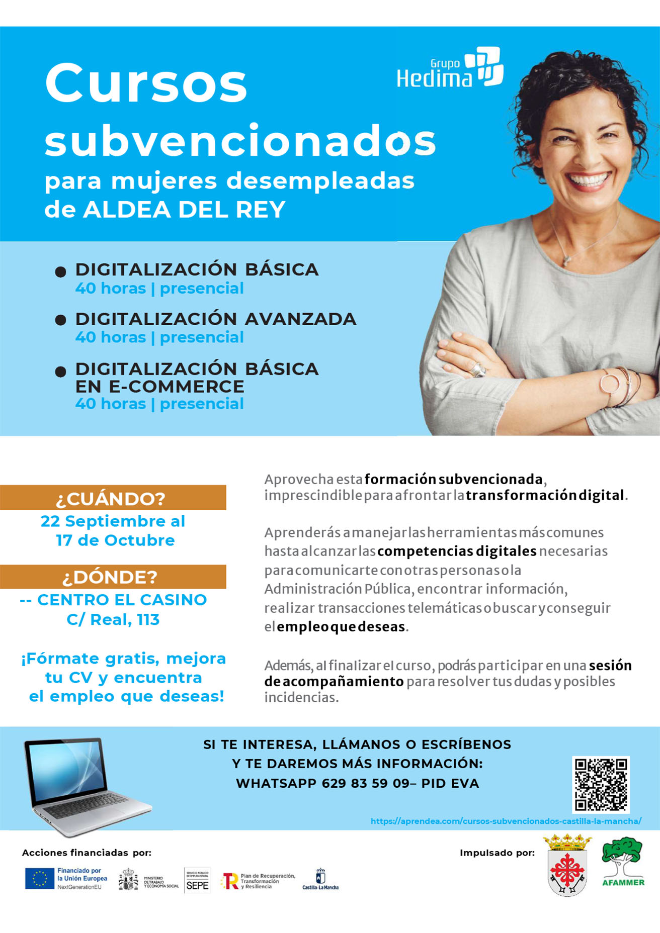 Cartel de los cursos de habilidades y competencias digitales en Aldea del Rey