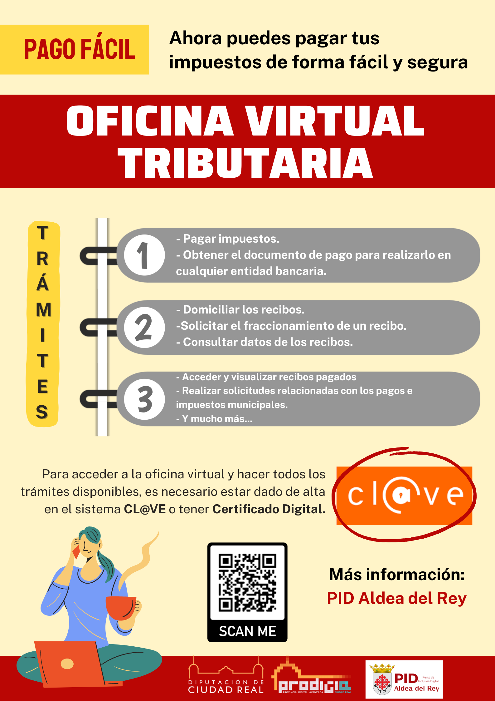 Plataforma online para gestión de tributos y expedientes del Ayuntamiento de Aldea del Rey. Acceso a recibos, pagos y otra información fiscal.