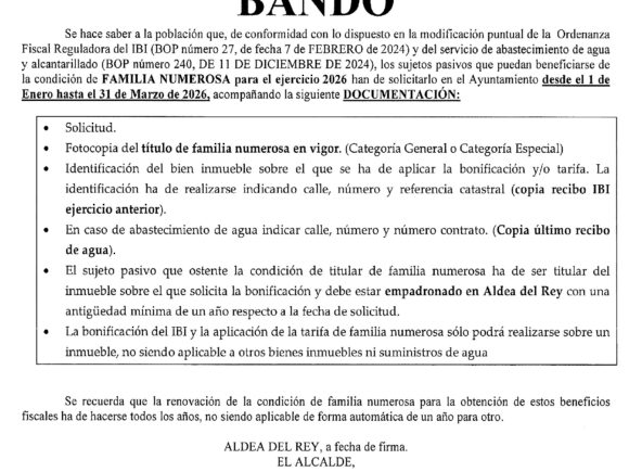 Descuento del recibo del agua y del IBI para familias numerosas