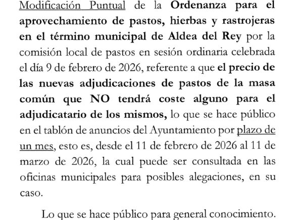 Anuncio modificación puntual Ordenanza Pastos